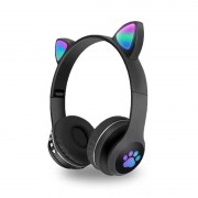 Беспроводные наушники с кошачьими ушками и RGB подсветкой FM радио, micro SD Cat MZ-023 Чёрные