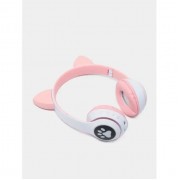 Беспроводные наушники с кошачьими ушками Cat MZ-023 Гарнитура RGB подсветкой FM microSD Розовые