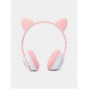 Беспроводные наушники с кошачьими ушками Cat MZ-023 Гарнитура RGB подсветкой FM microSD Розовые
