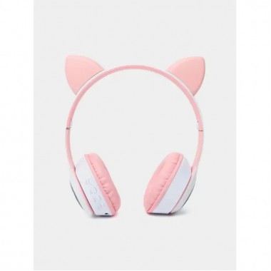 Беспроводные наушники с кошачьими ушками Cat MZ-023 Гарнитура RGB подсветкой FM microSD Розовые