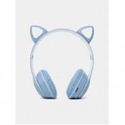 Наушники с кошачьими ушками беспроводные и RGB подсветкой FM радио, micro SD Cat MZ-023 Синие