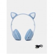 Наушники с кошачьими ушками беспроводные и RGB подсветкой FM радио, micro SD Cat MZ-023 Синие