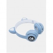 Наушники с кошачьими ушками беспроводные и RGB подсветкой FM радио, micro SD Cat MZ-023 Синие