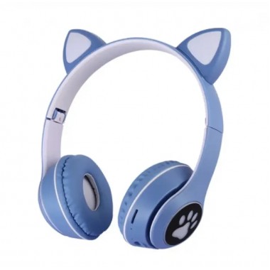 Наушники с кошачьими ушками беспроводные и RGB подсветкой FM радио, micro SD Cat MZ-023 Синие