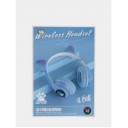 Наушники с кошачьими ушками беспроводные и RGB подсветкой FM радио, micro SD Cat MZ-023 Синие