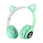 Наушники с кошачьими ушками Bluetooth и RGB подсветкой FM радио, Поддержка карты памяти Cat MZ-023 Бирюзовые