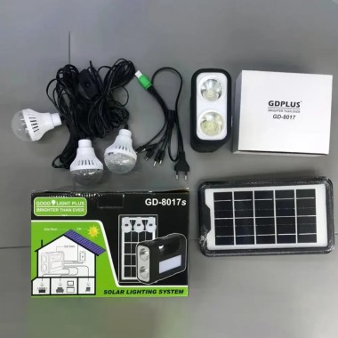 Солнечная станция с солнечной панелью и тремя лампочками GDLite YJ-8018 8017S с аккумулятором 4000 mAh