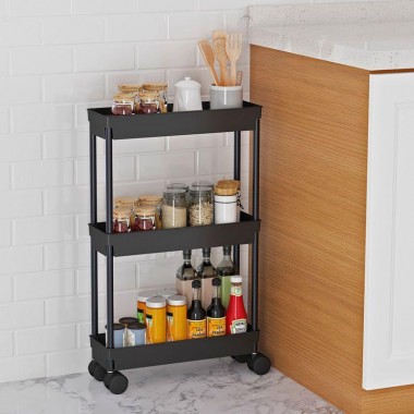 Узкая полка тележка на колесах для ванной и кухни на 3 яруса 61*40*26 см STORAGE RACK-3