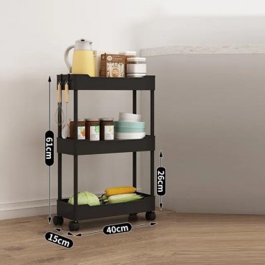 Узкая полка тележка на колесах для ванной и кухни на 3 яруса 61*40*26 см STORAGE RACK-3