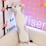 Детская подушка для сна Кот Батон 70 см, Серый / Плюшевая игрушка подушка длинный котенок