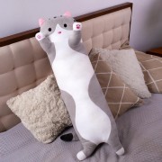Детская подушка для сна Кот Батон 70 см, Серый / Плюшевая игрушка подушка длинный котенок
