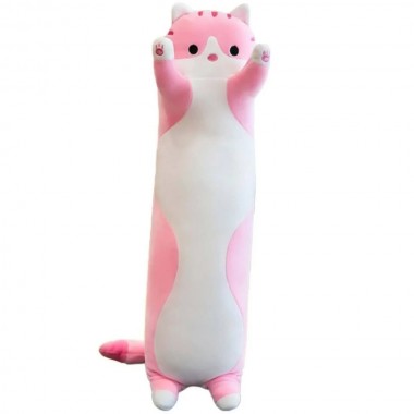 Мягкая детская игрушка Кот Батон 70 см, Розовый / Плюшевая игрушка подушка длинный котенок