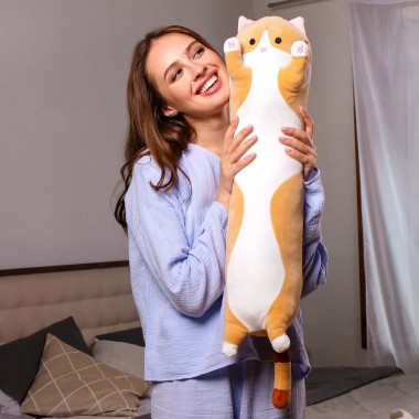 Игрушка детская Кот Батон 70 см Коричневый / Плюшевая игрушка подушка длинный котенок
