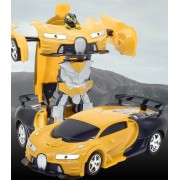 Машинка трансформер на радиоуправлении AToys Bugatti-Robot 1:18 световые эффекты Черно-желтая