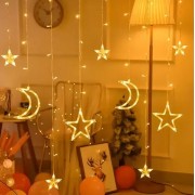 Гирлянда светодиодная штора звездопад с луной на окно штору потолок 2.5 метра 138 led 12 звезд 220в