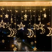 Гирлянда светодиодная штора звездопад с луной на окно штору потолок 2.5 метра 138 led 12 звезд 220в