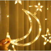 Гирлянда светодиодная штора звездопад с луной на окно штору потолок 2.5 метра 138 led 12 звезд 220в