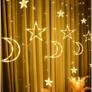 Гирлянда светодиодная штора звездопад с луной на окно штору потолок 2.5 метра 138 led 12 звезд 220в