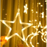 Гирлянда светодиодная штора звездопад с луной на окно штору потолок 2.5 метра 138 led 12 звезд 220в