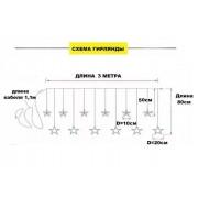 Гирлянда штора Звезды Звездопад 3м Мультицвет на пульте дистанционного управления