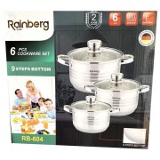 Набор кастрюль Rainberg RB-604 6 предметов, набор кухонной нержавеющей посуды с крышками