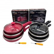 Антипригарные сковородки с гранитным покрытием + крышки Zepline ZP-700 3штуки 24/26/28 см Красный