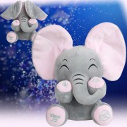 Мягкая игрушка плюшевый Слоник 35 см играет в прятки, хлопает ушками с музыкой Серый HA-161