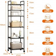 6-уровневый напольный стеллаж для хранения с роликами, тележка для кухни, ванной комнаты,TVT-02