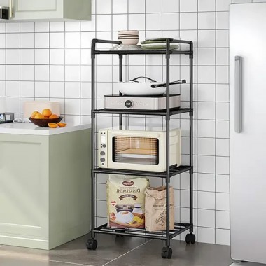 Полка-стеллаж напольная 138×42×32 см на колесиках TVT-03 Черная 4 яруса