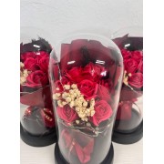 Мыло в виде букета роз в стеклянной колбе с подсветкой KR-03 колба 22 см. красный