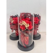 Мыло в виде букета роз в стеклянной колбе с подсветкой KR-03 колба 22 см. красный