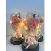 Букет роз из декоративного мыла в стеклянной колбе с подсветкой KR-03 Подарочный набор Розовый
