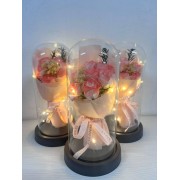 Букет роз из декоративного мыла в стеклянной колбе с подсветкой KR-03 Подарочный набор Розовый