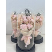 Букет роз из декоративного мыла с LED подсветкой в стеклянной колбе KR-03 Пудровый