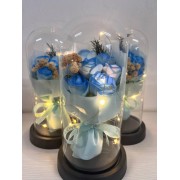 Букет цветов из декоративного мыла в стеклянной колбе с подсветкой KR-03 Подарочный набор Голубой