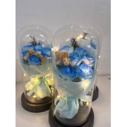 Букет цветов из декоративного мыла в стеклянной колбе с подсветкой KR-03 Подарочный набор Голубой