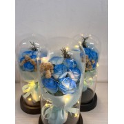 Букет цветов из декоративного мыла в стеклянной колбе с подсветкой KR-03 Подарочный набор Голубой
