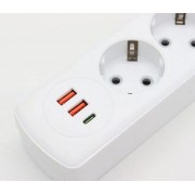 Удлинитель на 4 розетки +2USB,Type-c, 2м, Q603 Белый / Сетевой удлинитель / Переноска розетка / Сетевой фильтр