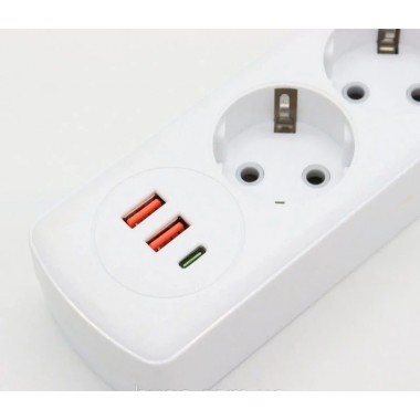 Удлинитель на 4 розетки +2USB,Type-c, 2м, Q603 Белый / Сетевой удлинитель / Переноска розетка / Сетевой фильтр