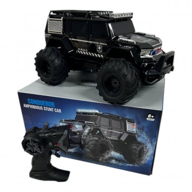 Машинка на пульте управления амфибия полицейский джип со светящимися фарами