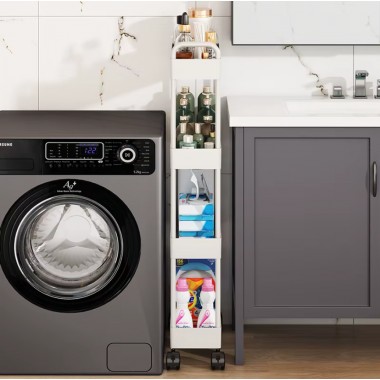 Этажерка мобильная четырехъярусная универсальная пластиковая белая RD-1735