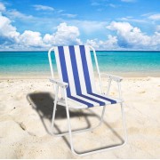 Стул складной туристический синий полосатый с подлокотниками кресло складное для кемпинга до 100 кг