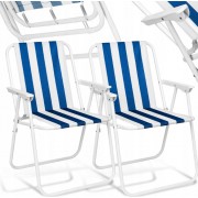 Стул складной туристический синий полосатый с подлокотниками кресло складное для кемпинга до 100 кг