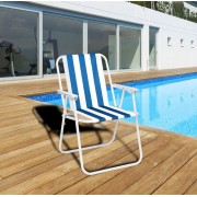 Стул складной туристический синий полосатый с подлокотниками кресло складное для кемпинга до 100 кг