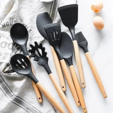 Силиконовый кухонный набор принадлежностей Kitchen stuff 12 предметов BLACK Силиконовый кухонный набор принадлежностей Kitchen stuff 12 предметов BLACK