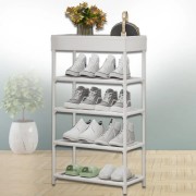 Напольная полка-этажерка для обуви с 5 полками SKLM-15 Белая 98х38х21 см