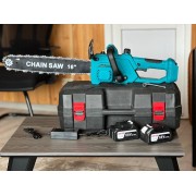 Цепная аккумуляторная пила Синяя шина 40см 16 дюймов 2500 вт, в кейсе, 16'' + 2 аккумулятора 68В