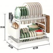 Двухуровневая сушилка для посуды из нержавеющей стали с поддоном Model 1 Белая