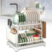 Двухуровневая сушилка для посуды из нержавеющей стали с поддоном Model 1 Белая