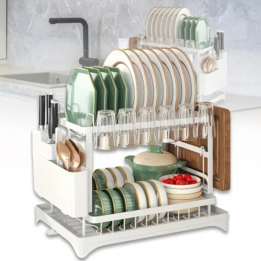 Двухуровневая сушилка для посуды из нержавеющей стали с поддоном Model 1 Белая Двухуровневая сушилка для посуды из нержавеющей стали с поддоном Model 1 Белая